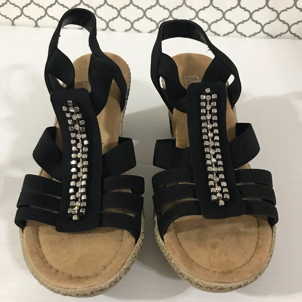 NWOT rieker Black Embellished Slingback Heeled Sandals - Women Size 36